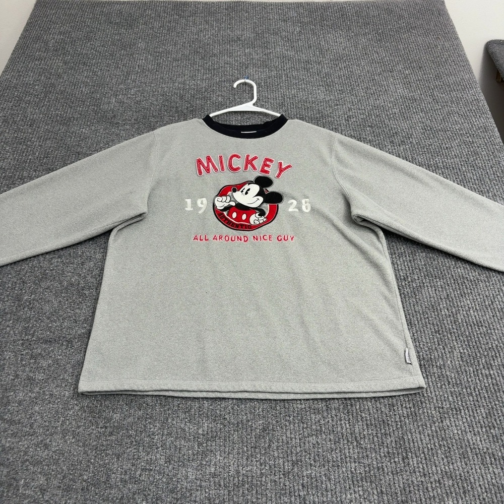 Disney Mickey Mouse Sweatshirt Unisex S Grey Polyester Fleece Graphic Pullover